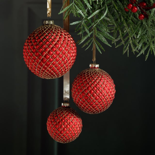 Contemporary Metallic Matte Red Ball Ornaments, Set of 6, 4" For Sale - Image 3 of 3