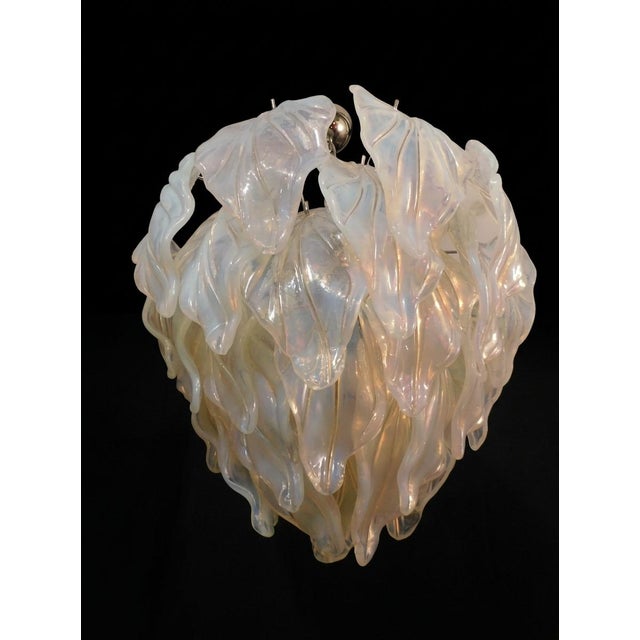 Glass Vintage Opal Leaf Chandelier in Murano Opal Glass, 1980 For Sale - Image 7 of 13