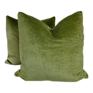 Brunschwig & Fils "Cluny Linen Velvet" in Leaf 22" Pillows-a Pair For Sale