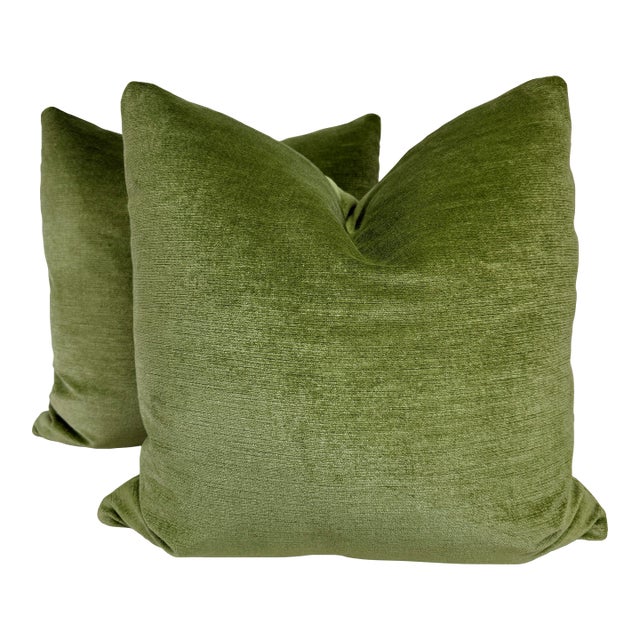 Brunschwig & Fils "Cluny Linen Velvet" in Leaf 22" Pillows-a Pair For Sale