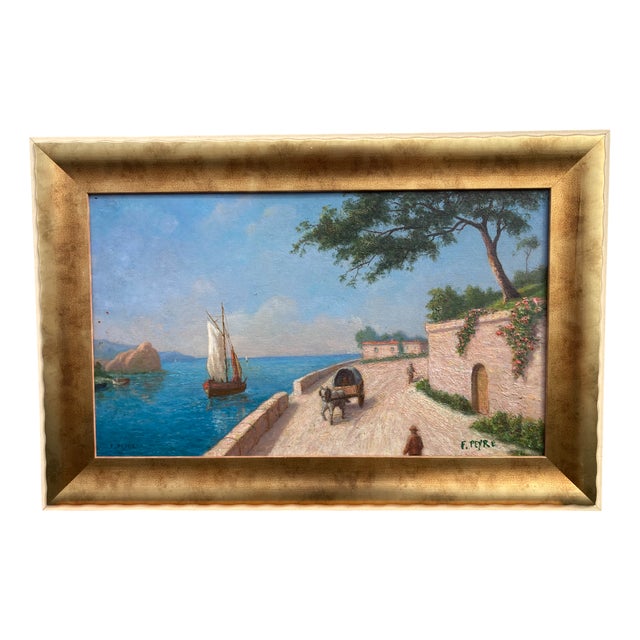F. Peyre, Mediterranean Seascape, 1920s, Oil on Panel For Sale