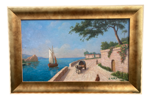 F. Peyre, Mediterranean Seascape, 1920s, Oil on Panel