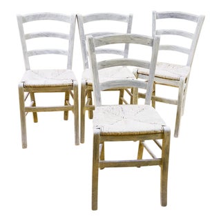 Rustic White Wooden Chairs, Set of 4 For Sale