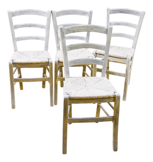 Rustic White Wooden Chairs, Set of 4