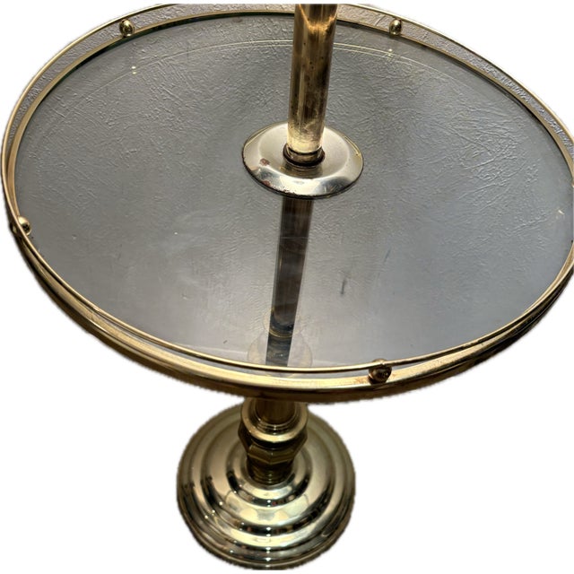 Vintage Stiffel Style Solid Brass Floor Lamp With Integrated Round Glass Side Table For Sale - Image 14 of 16