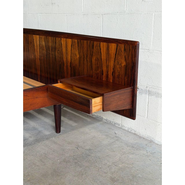 Vintage Danish Rosewood Bed Frame With Floating Nightstands Mid Century Modern 1960s For Sale - Image 9 of 10