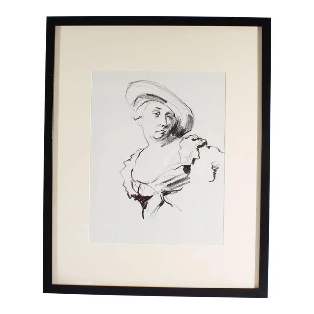 Charcoal Portrait Drawing of a Woman by James L. Bruch For Sale