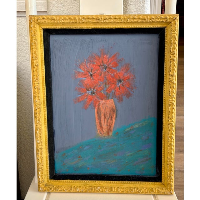 Vibrant Rustic Primitive Floral Burst Painting in Vintage Frame For Sale - Image 12 of 12
