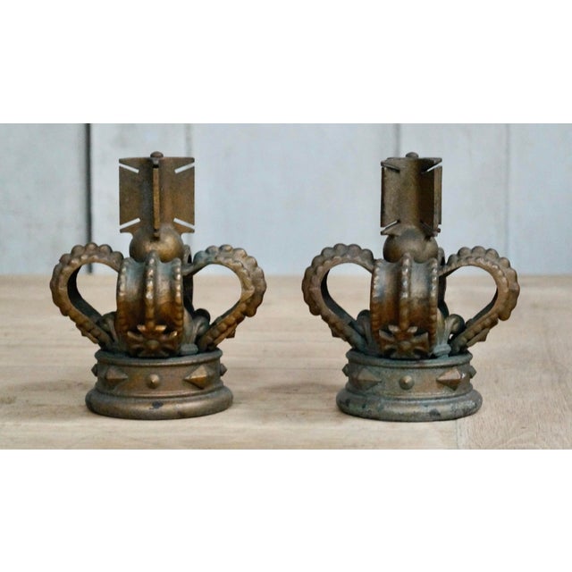 Antique Cast Iron Crown Finials, 1920s, Set of 2 For Sale - Image 6 of 9