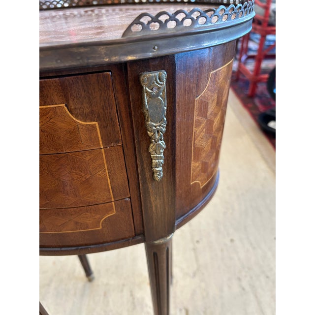 Marquetry French 19th Century Inlaid Oval Side Table or Nightstand For Sale - Image 11 of 14