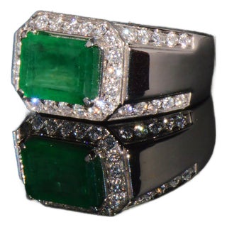 Certified Natural 2.91cts vs F Diamond Emerald 18k Solid Gold Mens Womens Band Ring, Size 8 For Sale