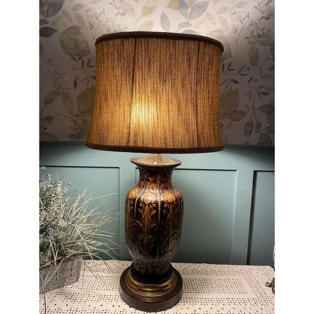 Ceramic Designer Frederick Cooper Art Nouveau Style Ceramic Table Lamp With Original Woven Shade For Sale - Image 7 of 18