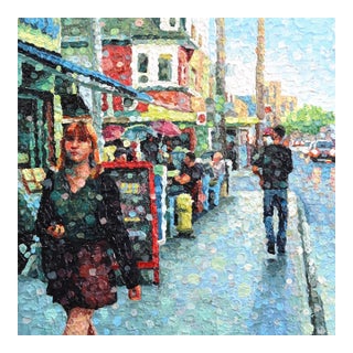 Coming True - Impasto Textural Original Urban Figurative Pointillist Acrylic Painting For Sale