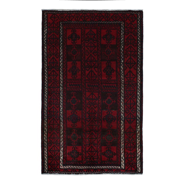 Red Rug & Kilim’s Baluch Tribal Rug With Burgundy and Dark Blue Geometric Patterns For Sale - Image 8 of 8