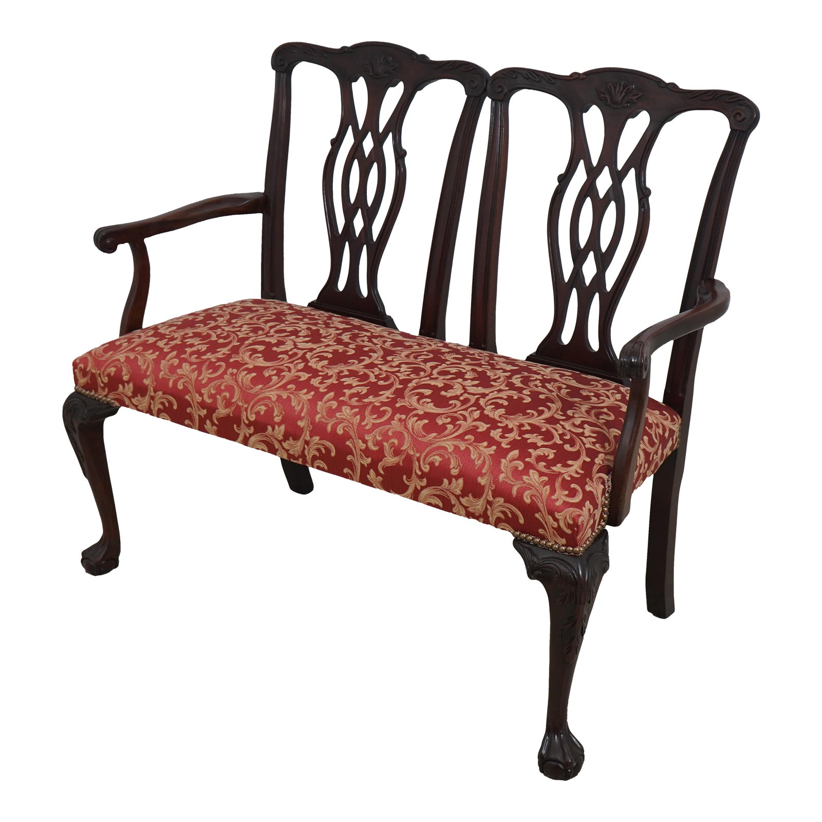 Chippendale Ball & Claw Mahogany Double Back Settee | Chairish