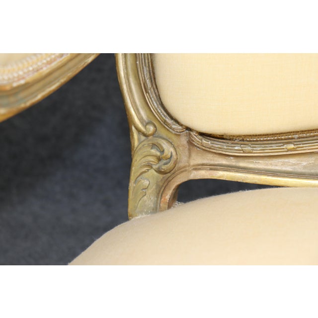 19th C Pair French Louis XV Yellow Carved Giltwood Armchairs For Sale - Image 9 of 17