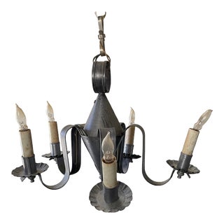 18th Century Colonial Tin Chandelier - Converted For Sale