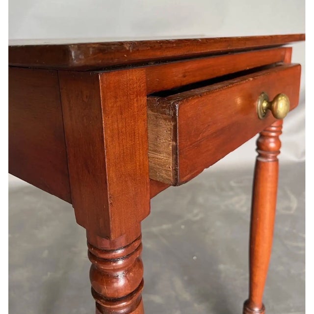 Great little 19th Century American cherry one drawer stand with turned legs, feet and 2 board top