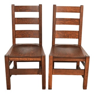 Stickley Brothers Antique Mission Oak Arts & Crafts Ladder Back Side Chairs or Dining Chairs, Newly Refinished For Sale
