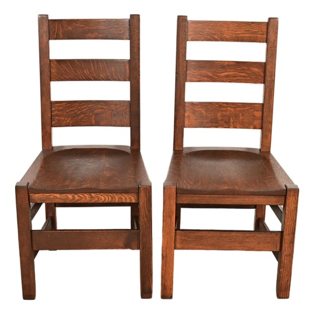 Stickley Brothers Antique Mission Oak Arts & Crafts Ladder Back Side Chairs or Dining Chairs, Newly Refinished For Sale