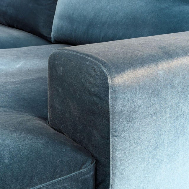 Rove Concepts Noah Blue Velvet Sectional Sofa With Light Wood Base For Sale In San Francisco - Image 6 of 10