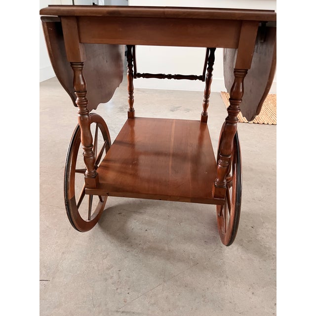 Wood Mid 20th Century Walnut Drop Leaf Tea Table/Bar Cart For Sale - Image 7 of 12