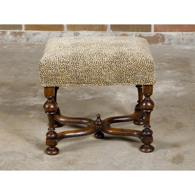 William and Mary Style English 1900s Stool with Turned Legs and X-Form Stretcher For Sale - Image 11 of 11