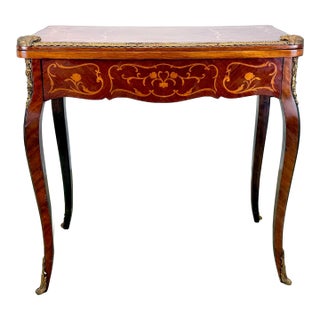 Antique French Louis XV Style Marquetry and Ormolu Flip Top Game Table For Sale