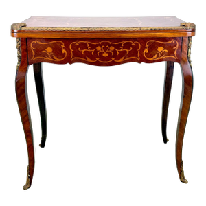 Antique French Louis XV Style Marquetry and Ormolu Flip Top Game Table