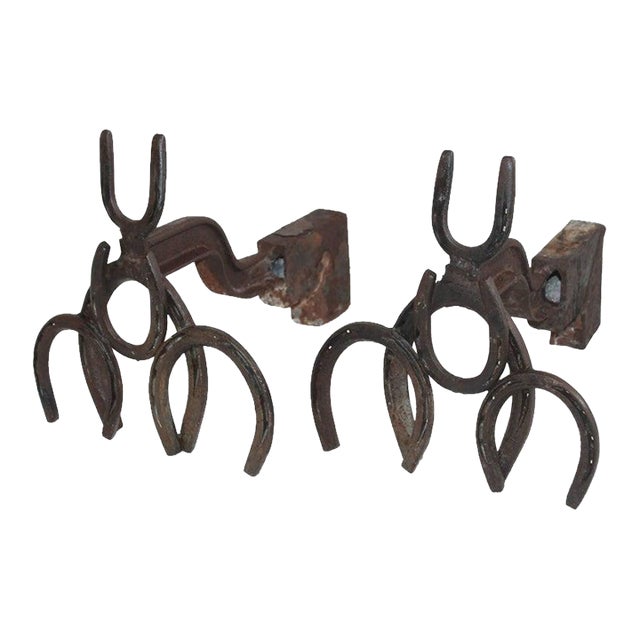 19th Century Folk Art Horseshoe Andirons / Handmade For Sale