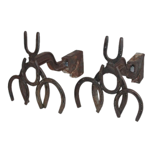 19th Century Folk Art Horseshoe Andirons / Handmade