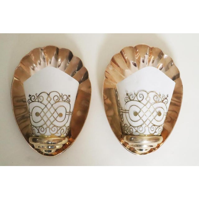 Art Deco Bronze and Parchment Shell Wall Sconces, France, 1920s, Set of 2 For Sale - Image 4 of 18