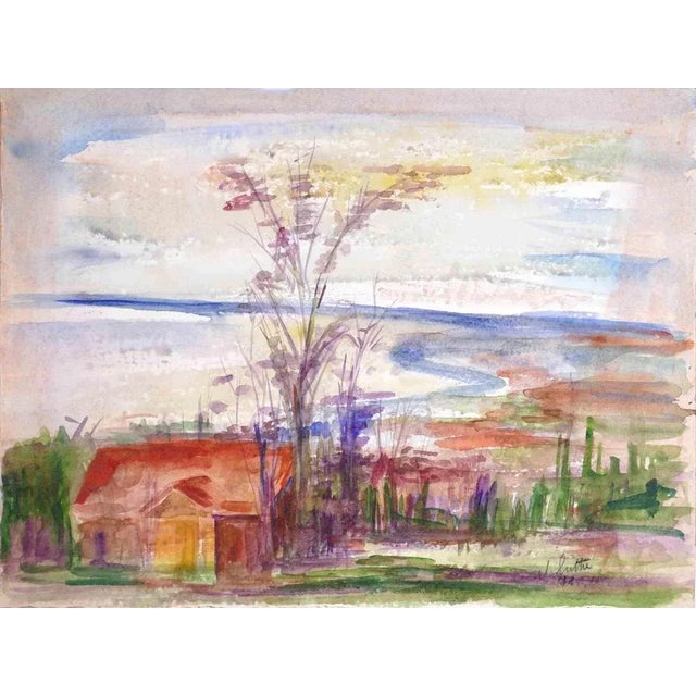 Landscape is a drawing in watercolor realized in 1971 by Louttre Bissière. Hand signed lower right. Good conditions. The...