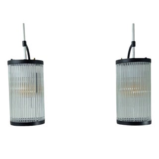 Iron and Glass Strip Wall Lamps, 20th Century, Set of 2 For Sale