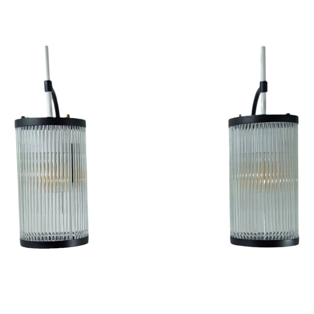 Iron and Glass Strip Wall Lamps, 20th Century, Set of 2 For Sale