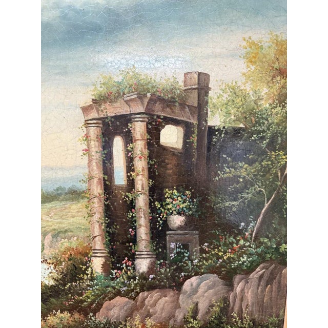 Mid 20th Century Original Classical Landscape Oil Painting With River and Architectural Ruins - Signed For Sale - Image 4 of 11