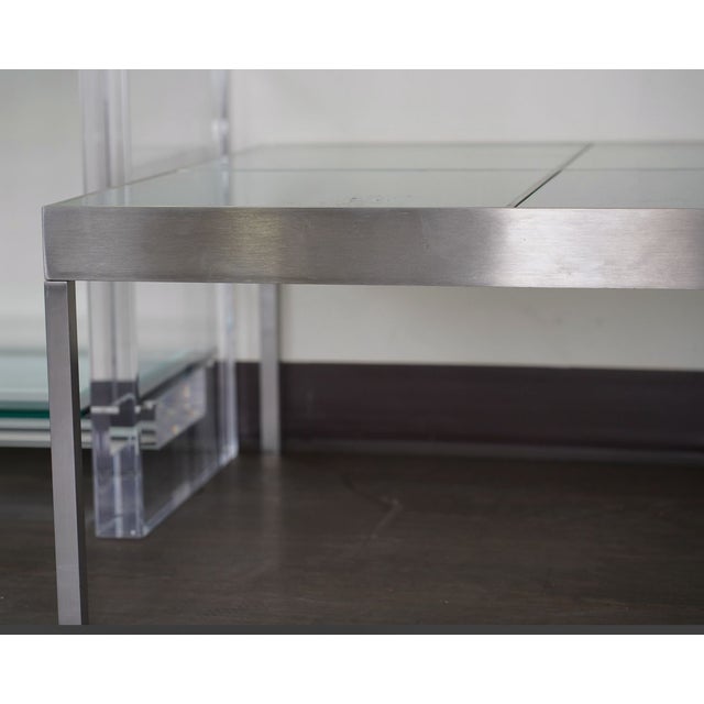 Pair of 1990s Modern Brushed Steel and Frosted Glass Coffee Tables For Sale - Image 4 of 10