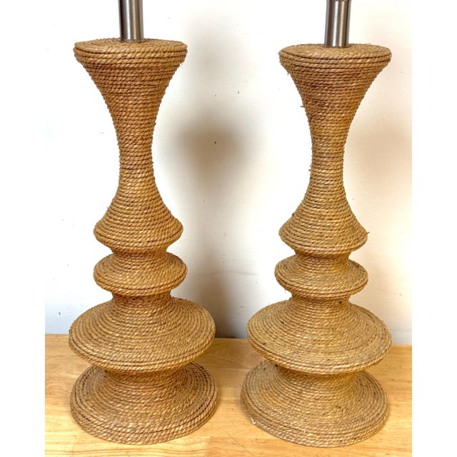 Pair French Modern Style Biomorphic Rope Lamps, in the Style of Audoux & Minet For Sale - Image 4 of 11