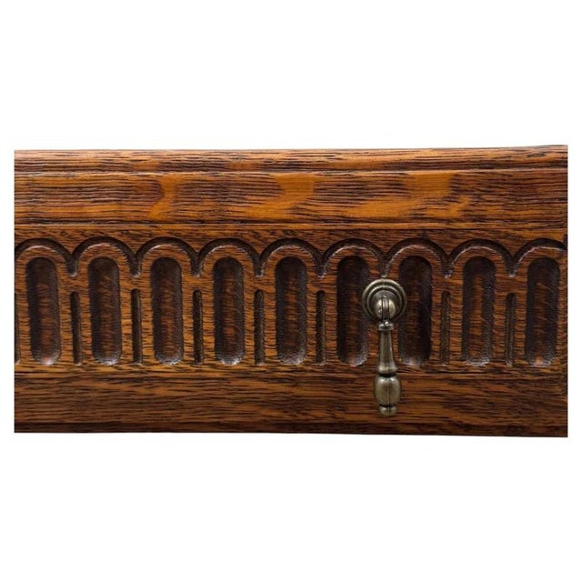 Antique English Edwardian Carved Oak Desk, 1910 For Sale - Image 3 of 12