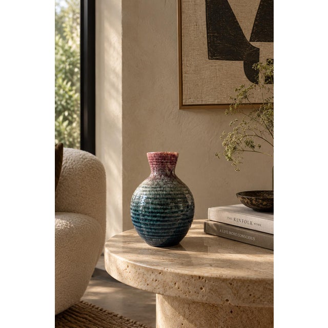 1960s Large Accolay Green & Oxblood Flambe Ceramic Vase, French MCM Studio Pottery For Sale - Image 6 of 8