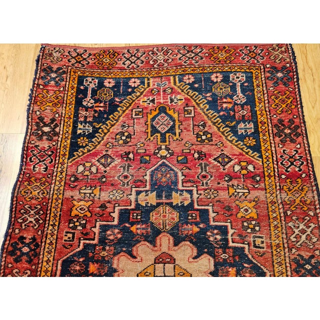 Vintage Persian Malayer Area Rug, Hand-Knotted Wool, Geometric Tribal Pattern, 4x6, Red & Blue For Sale - Image 9 of 16