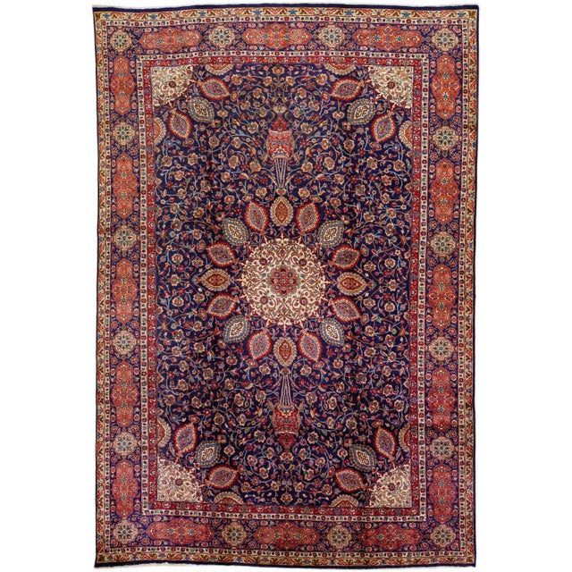 Textile 1960s Vintage Persian Tabriz Navy Blue Handmade All-Over Medallion Wool Rug For Sale - Image 7 of 7