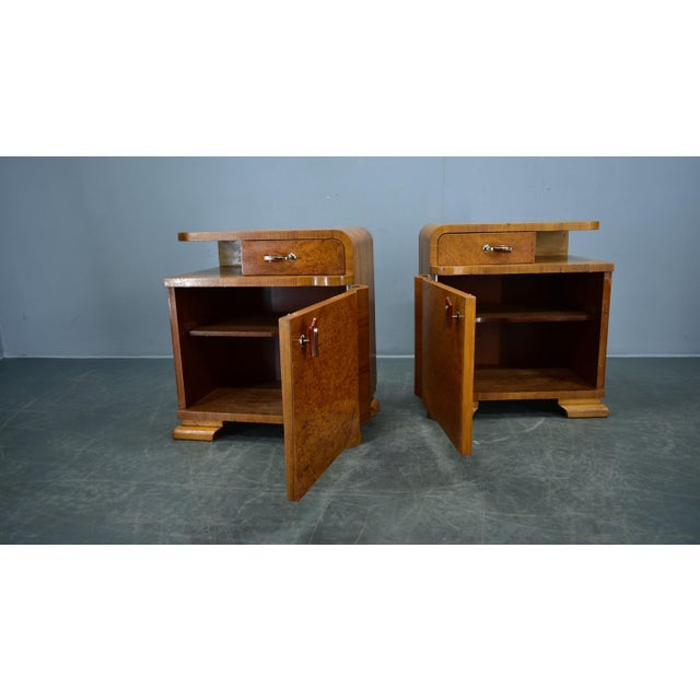 Brown Vintage Art Deco Bedside Tables, Czechoslovakia, 1939s, Set of 2 For Sale - Image 8 of 18