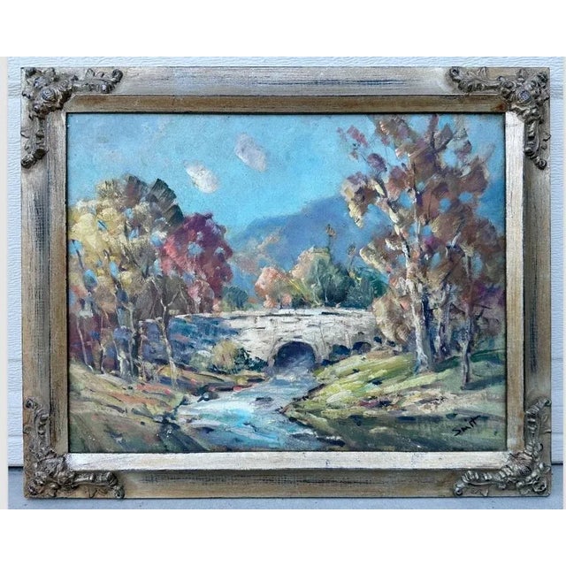 Tan 1960s Derk Smit (1889–1985) – Original Oil Landscape Painting Bridge Over Stream For Sale - Image 8 of 12
