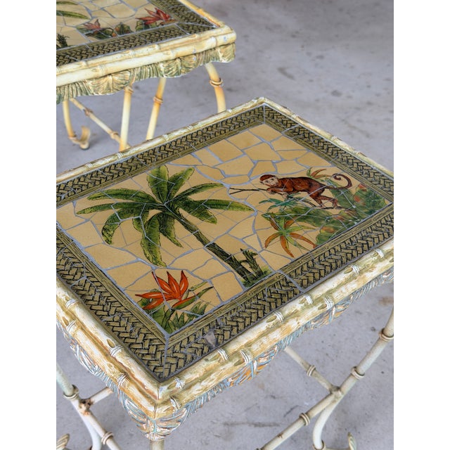 Hollywood Regency Vintage Hollywood Regency Monkey Mosaic Stacking Nesting Tables – Set of Three For Sale - Image 3 of 12