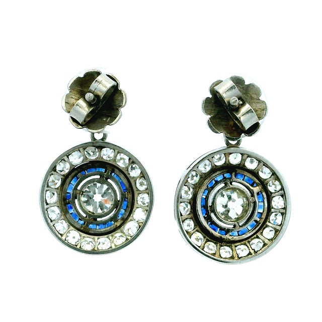 Belle Époque Platinum Diamond & Sapphire Target Drop Earrings Circa 1915, Pair For Sale - Image 9 of 12