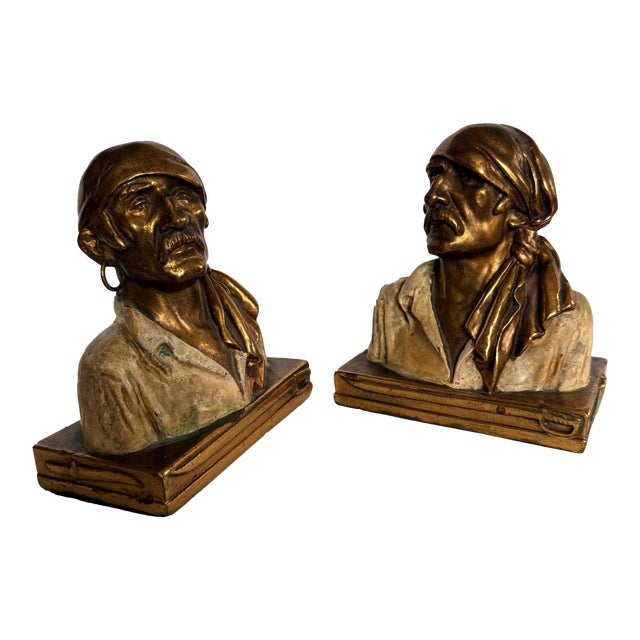 Pair of Paul Herzel Pirate Cast Broze Bookends For Sale