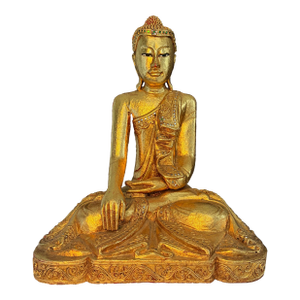 Vintage Carved Burmese Giltwood Seated Buddha With Sequin Accents - Lotus Style