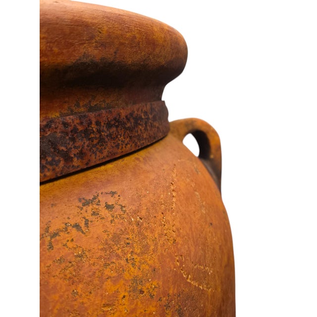 Attributed Monumental 19th-Century Mediterranean Terracotta Amphorae With Rare Forged Iron Armatures – A Pair For Sale - Image 9 of 10