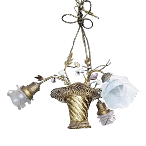 1910s French Gilt Bronze Flower Basket Chandelier